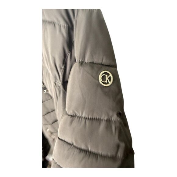 Calvin Klein Womens Faux Fur Trim Hooded Full Zipper Puffer Jacket Brown Size S - Picture 3 of 9